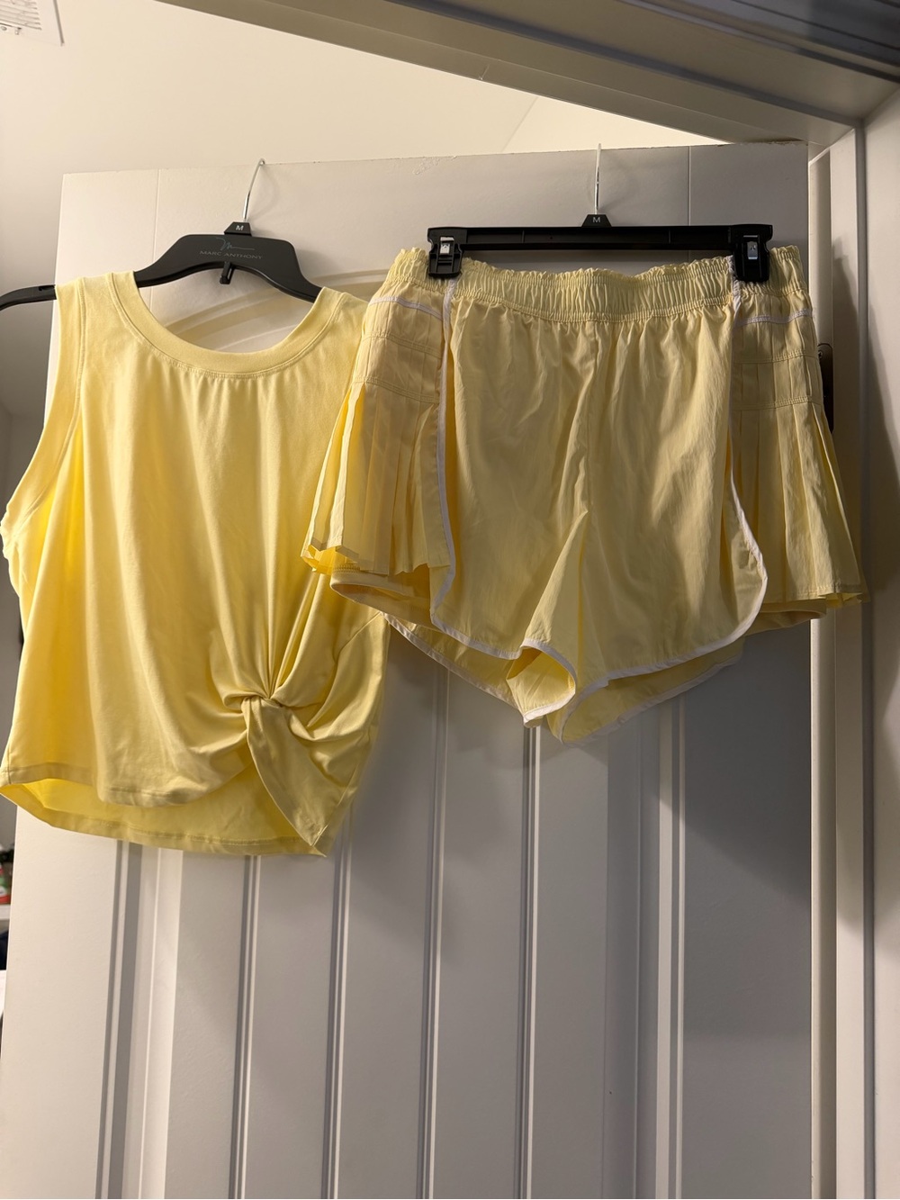 Yogalicious Light Yellow Knot-Front Tank & Elastic Waist Shorts Set